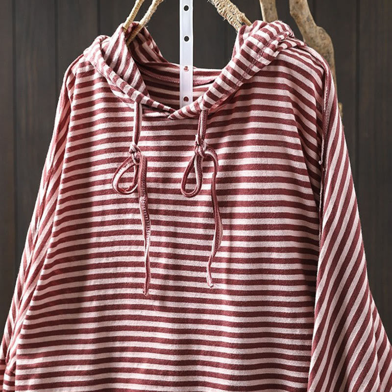 Damen-Baumwollhoodie mit Buddha Stones -Frühlingsstreifenmuster und langen Ärmeln - image 4