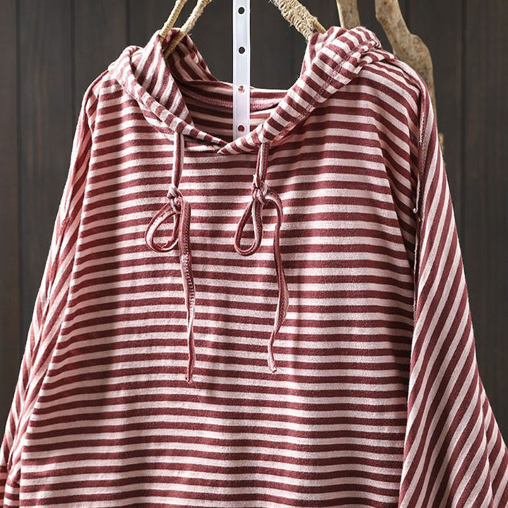 Damen-Baumwollhoodie mit Buddha Stones -Frühlingsstreifenmuster und langen Ärmeln - image 4
