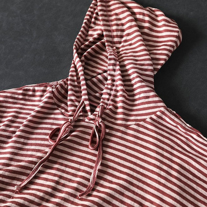 Damen-Baumwollhoodie mit Buddha Stones -Frühlingsstreifenmuster und langen Ärmeln - image 6