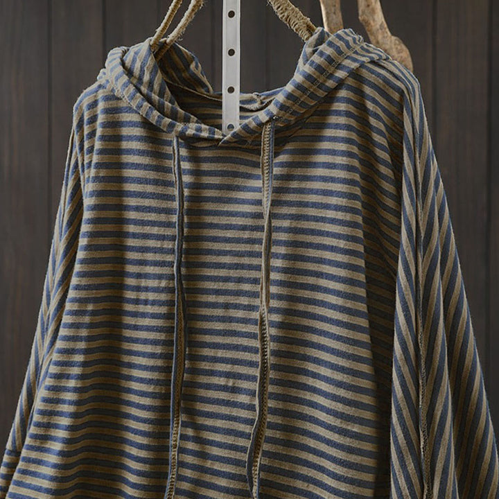 Damen-Baumwollhoodie mit Buddha Stones -Frühlingsstreifenmuster und langen Ärmeln - image 1