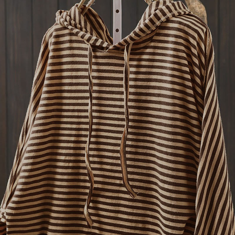Damen-Baumwollhoodie mit Buddha Stones -Frühlingsstreifenmuster und langen Ärmeln - image 15