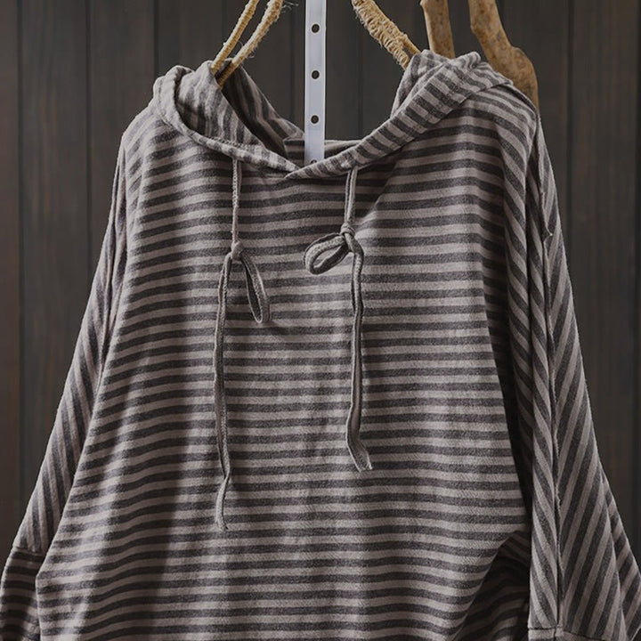 Damen-Baumwollhoodie mit Buddha Stones -Frühlingsstreifenmuster und langen Ärmeln - image 17