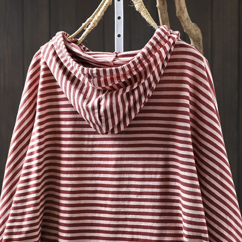 Damen-Baumwollhoodie mit Buddha Stones -Frühlingsstreifenmuster und langen Ärmeln - image 5