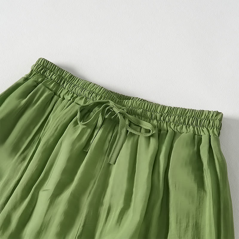 Buddha Stones Sommergrüne, knöchellange Baumwollhose mit Kordelzug für Damen mit Taschen - image 3