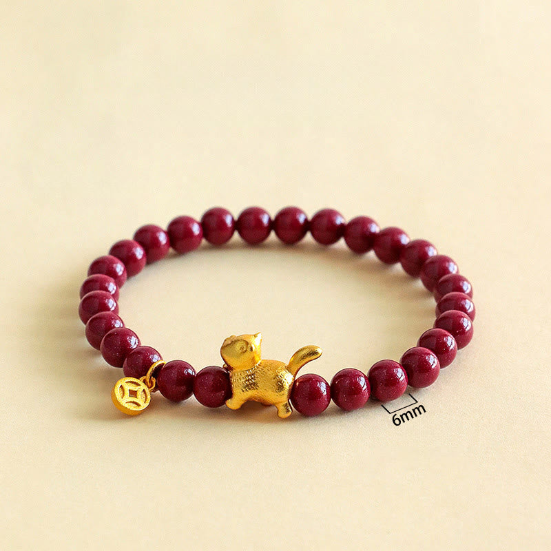 Armband mit Buddha Stones, niedlichem Glückskatzen-Anhänger, Granat und Zinnober – für Ruhe und Schutz - image 8