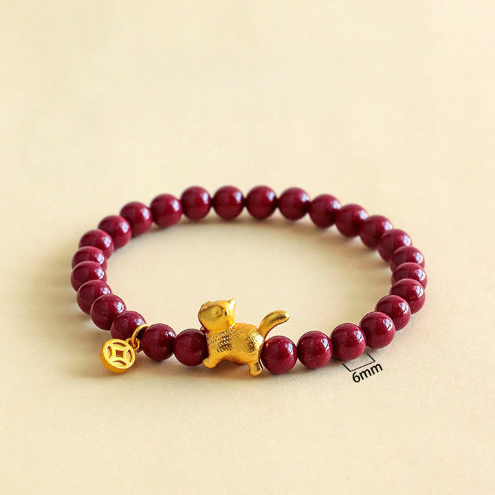 Armband mit Buddha Stones, niedlichem Glückskatzen-Anhänger, Granat und Zinnober – für Ruhe und Schutz - image 8