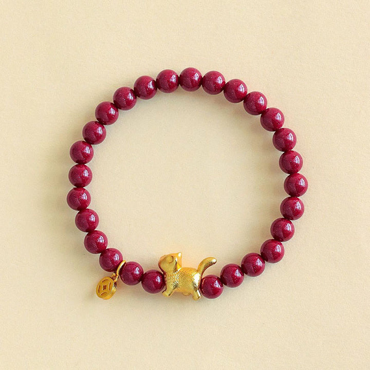 Armband mit Buddha Stones, niedlichem Glückskatzen-Anhänger, Granat und Zinnober – für Ruhe und Schutz - image 9