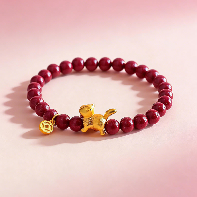 Armband mit Buddha Stones, niedlichem Glückskatzen-Anhänger, Granat und Zinnober – für Ruhe und Schutz - image 10