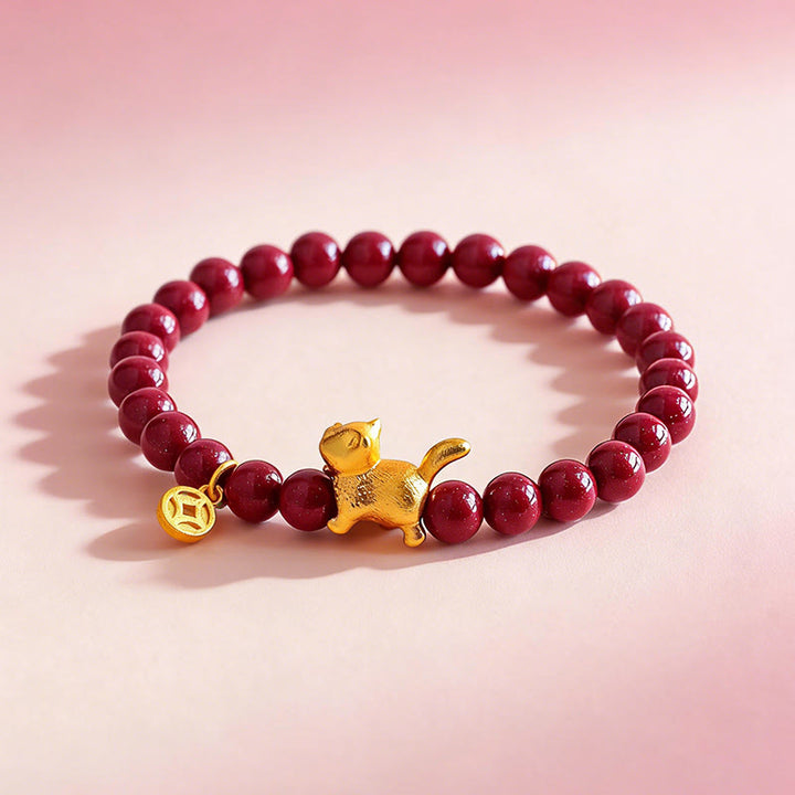 Armband mit Buddha Stones, niedlichem Glückskatzen-Anhänger, Granat und Zinnober – für Ruhe und Schutz - image 10