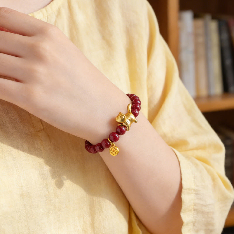 Armband mit Buddha Stones, niedlichem Glückskatzen-Anhänger, Granat und Zinnober – für Ruhe und Schutz - image 11
