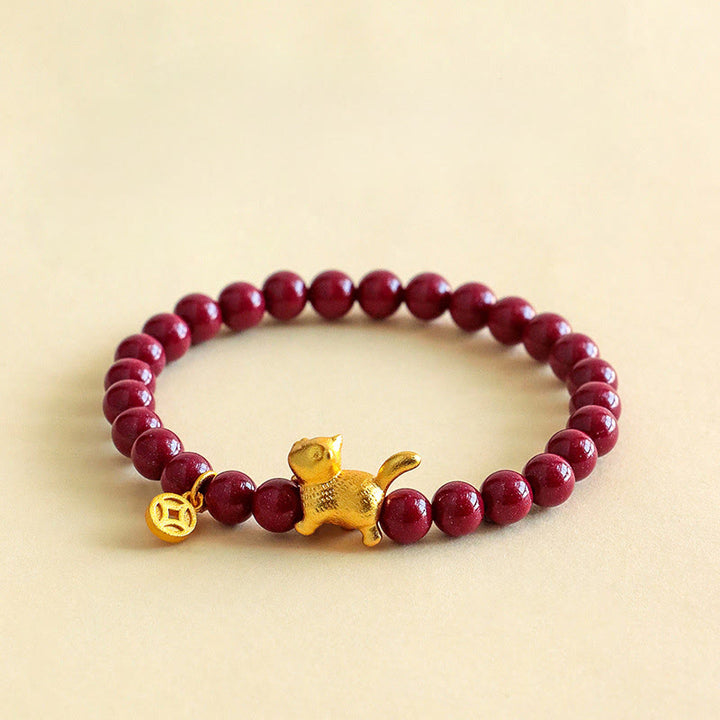 Armband mit Buddha Stones, niedlichem Glückskatzen-Anhänger, Granat und Zinnober – für Ruhe und Schutz - Zinnober (Handgelenkumfang: 13-15 cm) - image 7