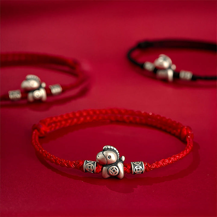 Buddha Stones Jahr des Pferdes 999 Sterling Silber geflochtenes Schutzarmband - image 0