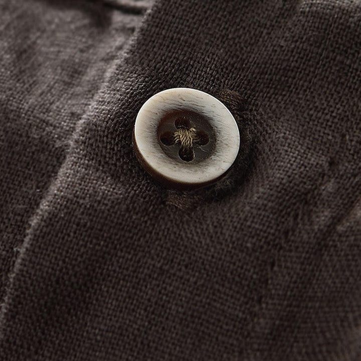 Buddha Stones Herbst Einfarbiges Leinenhemd für Herren mit Stehkragen, Dreiviertelärmeln und Taschen, Knöpfen, Stehkragen und Dreiviertelärmeln - image 20