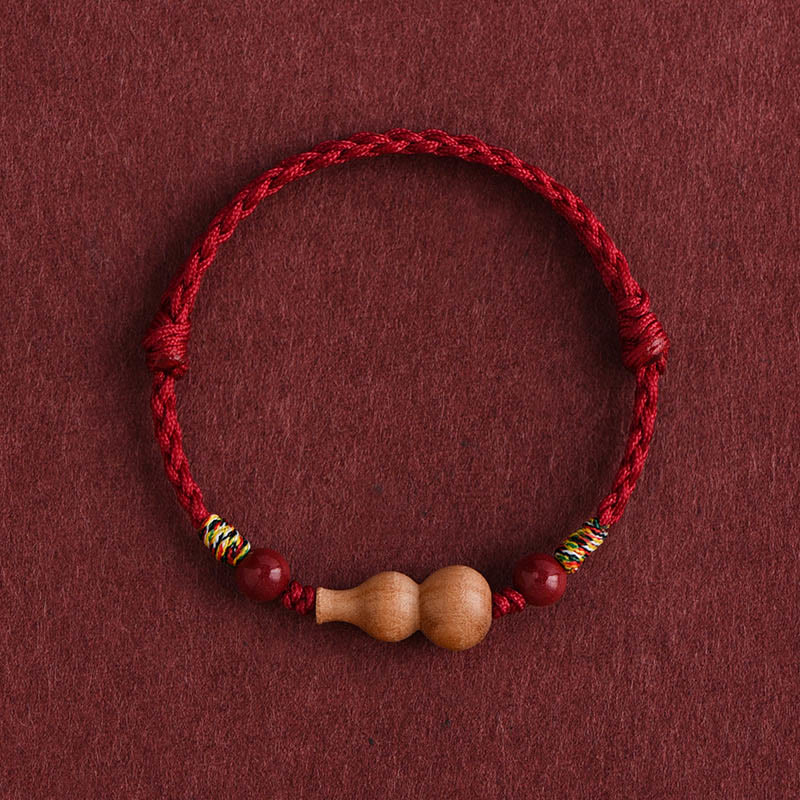 Buddha Stones, Kürbis, Pfirsichholz, Seil, verstellbares Armband für Reichtum und Glück - Dunkelrotes Seil (Handgelenkumfang: 15-19 cm) - image 0