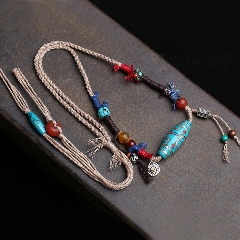Buddha Stones ​​Kupfer Türkis Dzi-Perlen Glückskette Anhänger - image 1