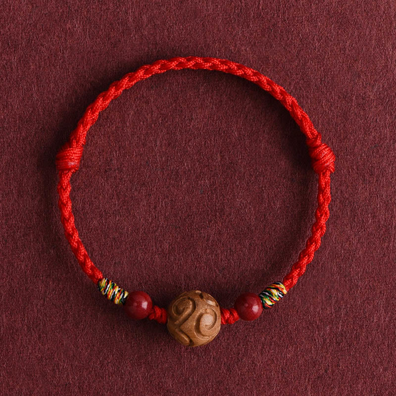 Buddha Stones, geschnitztes Glücksmuster, natürliches Pfirsichholzseil, Glücksarmband - Rotes Seil (Handgelenkumfang: 13-18 cm) - image 1