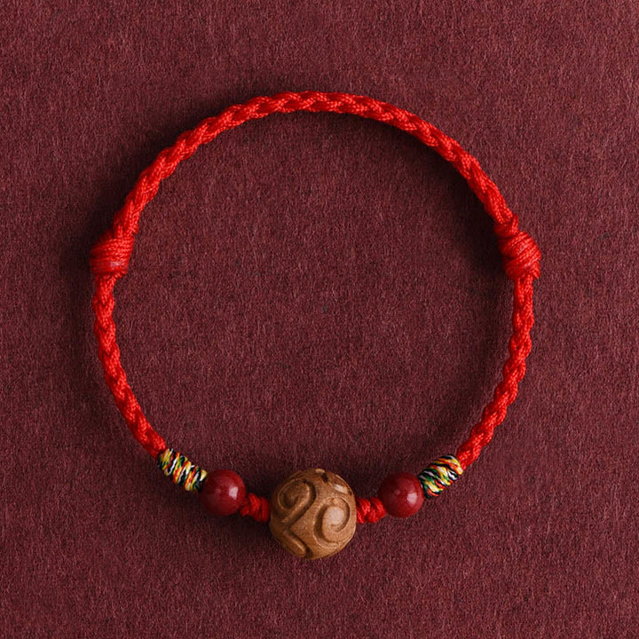 Buddha Stones, geschnitztes Glücksmuster, natürliches Pfirsichholzseil, Glücksarmband - Rotes Seil (Handgelenkumfang: 13-18 cm) - image 1