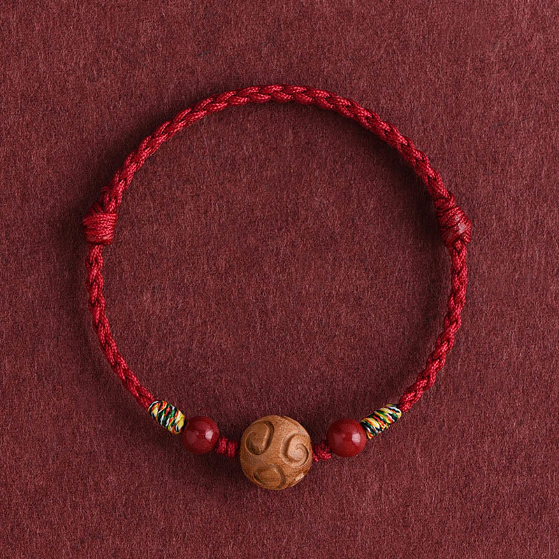 Buddha Stones, geschnitztes Glücksmuster, natürliches Pfirsichholzseil, Glücksarmband - Dunkelrotes Seil (Handgelenkumfang: 13-18 cm) - image 9