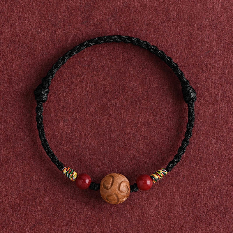 Buddha Stones, geschnitztes Glücksmuster, natürliches Pfirsichholzseil, Glücksarmband - Schwarzes Seil (Handgelenkumfang: 13-18 cm) - image 13