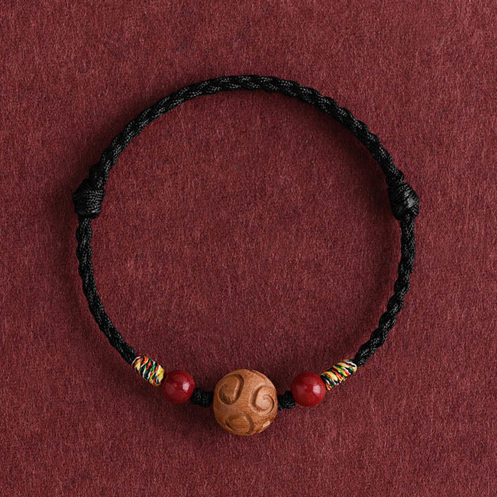 Buddha Stones, geschnitztes Glücksmuster, natürliches Pfirsichholzseil, Glücksarmband - Schwarzes Seil (Handgelenkumfang: 13-18 cm) - image 13