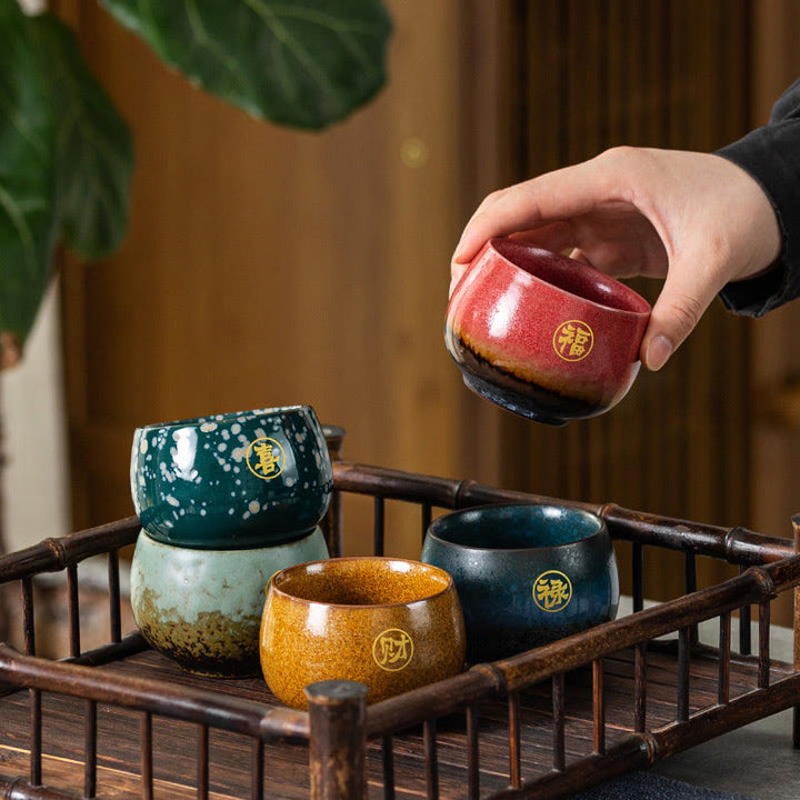 Buddha Stones, handbemalte Fu-Figur, Keramik-Teetasse, Kung-Fu-Teetasse mit Geschenkbox - Ein Set aus fünf 7,5 cm × 5,2 cm × 125 ml - image 0