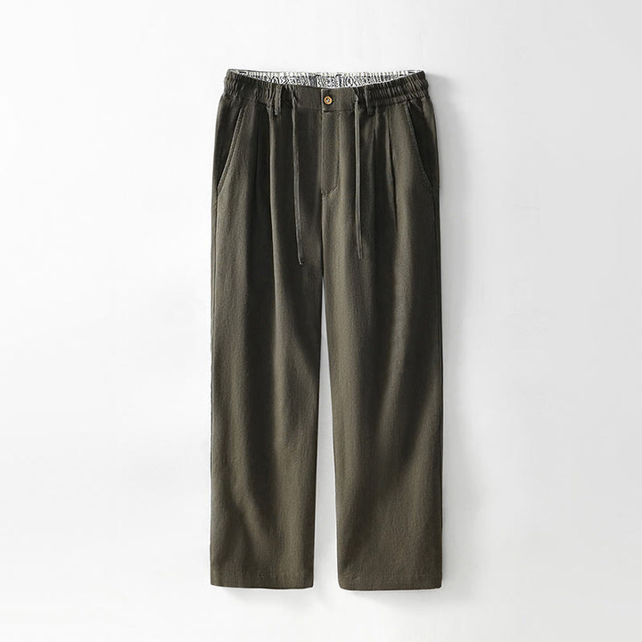 Buddha Stones Herbstfarbene, einfarbige Leinenhose für Herren mit Kordelzug und Reißverschluss, weitem Bein und Taschen - Olive - US/ UK/AU44, EU54 (4XL) - image 14