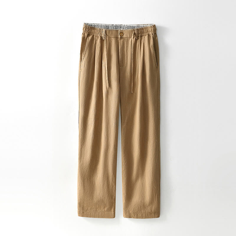 Buddha Stones Herbstfarbene, einfarbige Leinenhose für Herren mit Kordelzug und Reißverschluss, weitem Bein und Taschen - Khaki - US/UK/AU44, EU54 (4XL) - image 20