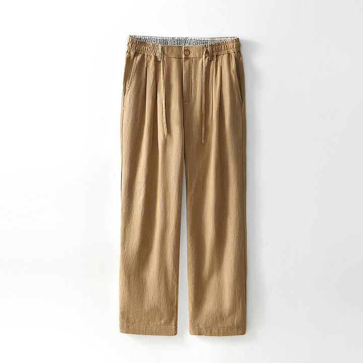 Buddha Stones Herbstfarbene, einfarbige Leinenhose für Herren mit Kordelzug und Reißverschluss, weitem Bein und Taschen - Khaki - US/UK/AU44, EU54 (4XL) - image 20