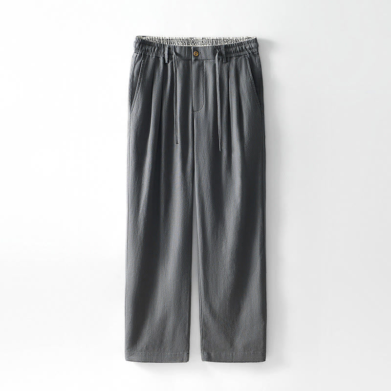 Buddha Stones Herbstfarbene, einfarbige Leinenhose für Herren mit Kordelzug und Reißverschluss, weitem Bein und Taschen - Grau - US/UK/AU44, EU54 (4XL) - image 0