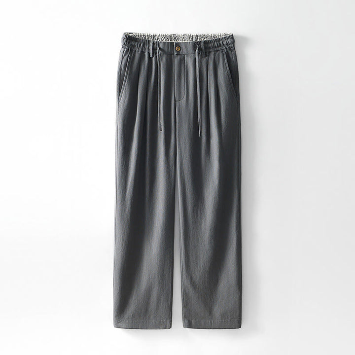 Buddha Stones Herbstfarbene, einfarbige Leinenhose für Herren mit Kordelzug und Reißverschluss, weitem Bein und Taschen - Grau - US/UK/AU44, EU54 (4XL) - image 0