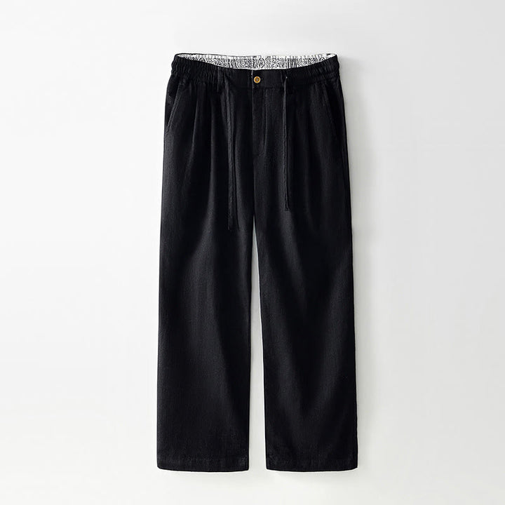 Buddha Stones Herbstfarbene, einfarbige Leinenhose für Herren mit Kordelzug und Reißverschluss, weitem Bein und Taschen - Schwarz - US/ UK/AU44, EU54 (4XL) - image 9