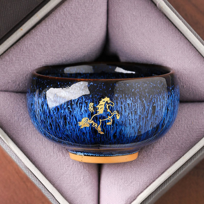 Buddha Stones, chinesisches Tierkreiszeichen, Jahr des Pferdes, Keramik-Teetasse, Kung-Fu-Teetasse, 135 ml - Pferd 7,5 cm * 4,8 cm * 135 ml - image 0