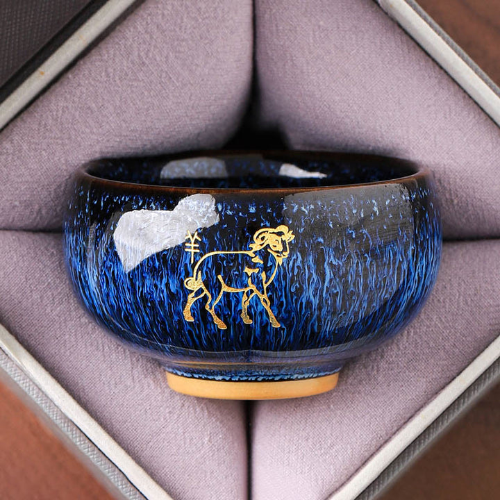 Buddha Stones, chinesisches Tierkreiszeichen, Jahr des Pferdes, Keramik-Teetasse, Kung-Fu-Teetasse, 135 ml - Ziege 7,5 cm * 4,8 cm * 135 ml - image 7