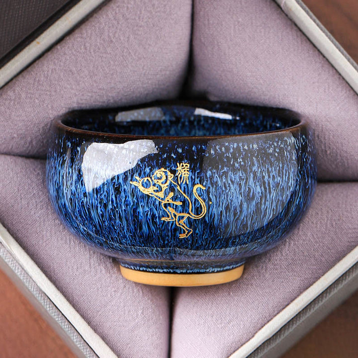 Buddha Stones, chinesisches Tierkreiszeichen, Jahr des Pferdes, Keramik-Teetasse, Kung-Fu-Teetasse, 135 ml - Affe 7,5 cm × 4,8 cm × 135 ml - image 8