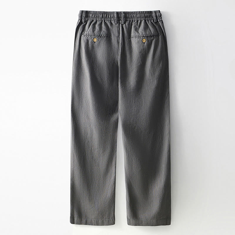 Buddha Stones Herbstfarbene, einfarbige Leinenhose für Herren mit Kordelzug und Reißverschluss, weitem Bein und Taschen - image 1