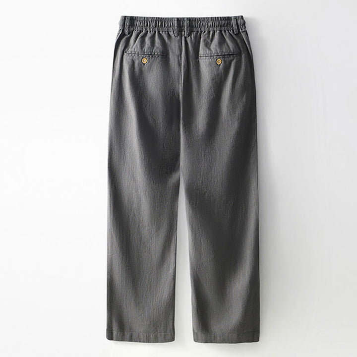 Buddha Stones Herbstfarbene, einfarbige Leinenhose für Herren mit Kordelzug und Reißverschluss, weitem Bein und Taschen - image 1