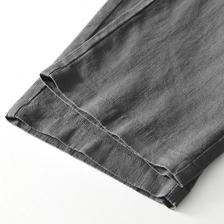 Buddha Stones Herbstfarbene, einfarbige Leinenhose für Herren mit Kordelzug und Reißverschluss, weitem Bein und Taschen - image 8