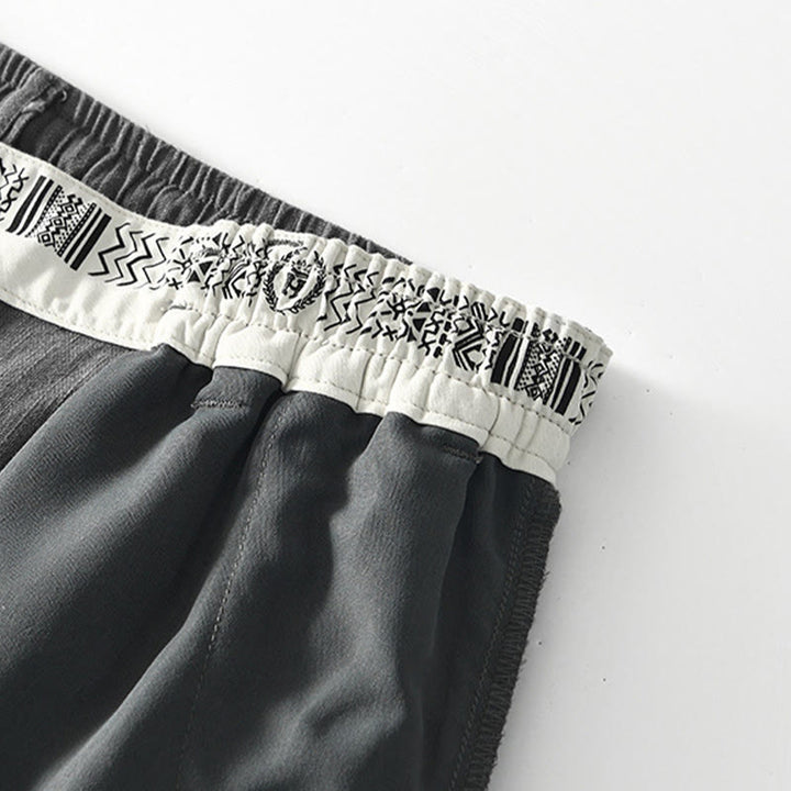 Buddha Stones Herbstfarbene, einfarbige Leinenhose für Herren mit Kordelzug und Reißverschluss, weitem Bein und Taschen - image 5