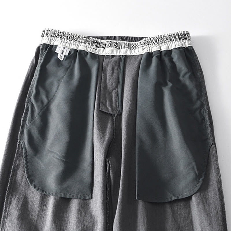 Buddha Stones Herbstfarbene, einfarbige Leinenhose für Herren mit Kordelzug und Reißverschluss, weitem Bein und Taschen - image 7