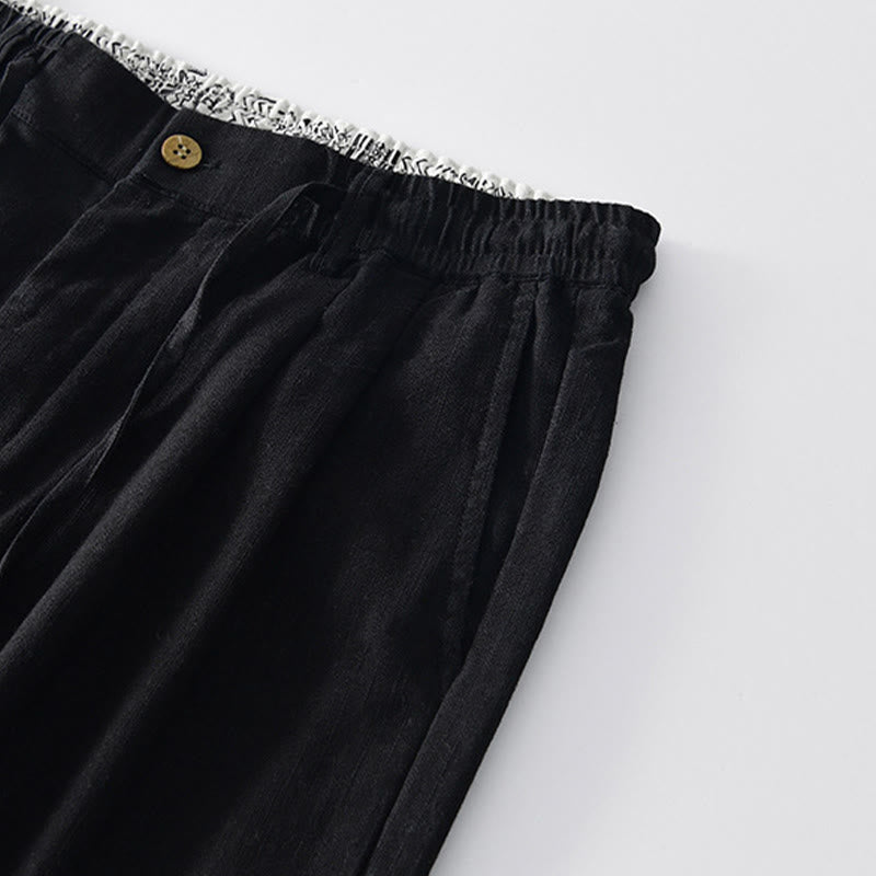 Buddha Stones Herbstfarbene, einfarbige Leinenhose für Herren mit Kordelzug und Reißverschluss, weitem Bein und Taschen - image 11