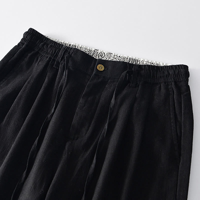 Buddha Stones Herbstfarbene, einfarbige Leinenhose für Herren mit Kordelzug und Reißverschluss, weitem Bein und Taschen - image 10