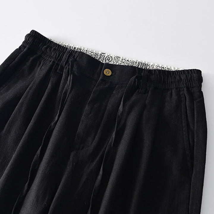 Buddha Stones Herbstfarbene, einfarbige Leinenhose für Herren mit Kordelzug und Reißverschluss, weitem Bein und Taschen - image 10