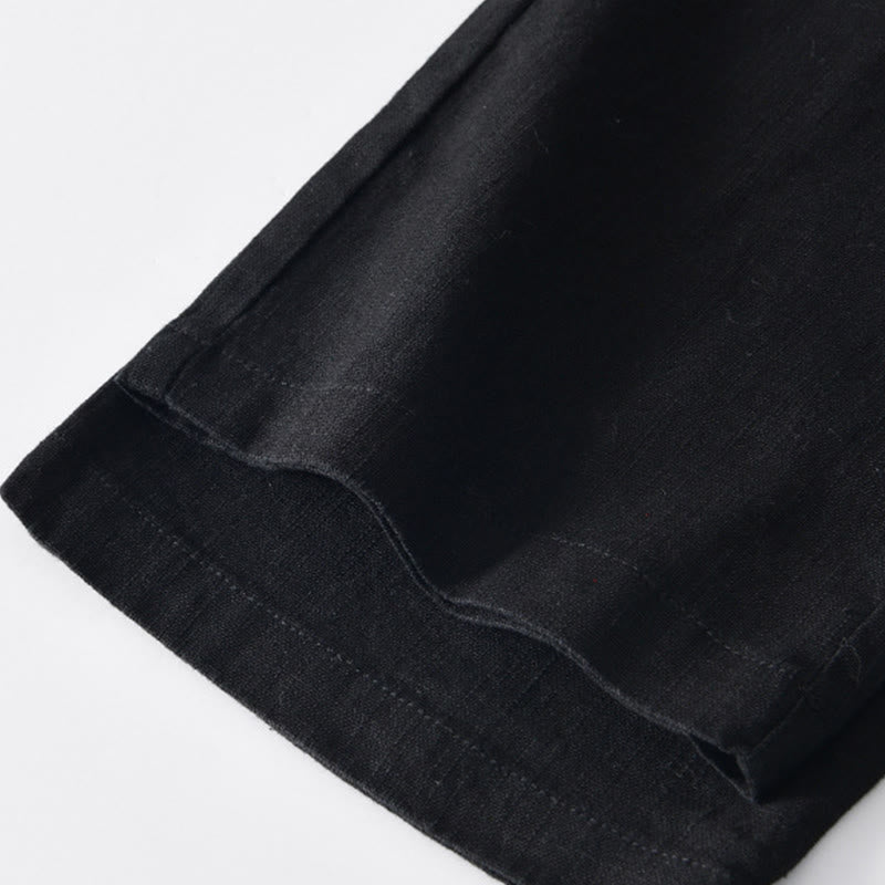 Buddha Stones Herbstfarbene, einfarbige Leinenhose für Herren mit Kordelzug und Reißverschluss, weitem Bein und Taschen - image 13