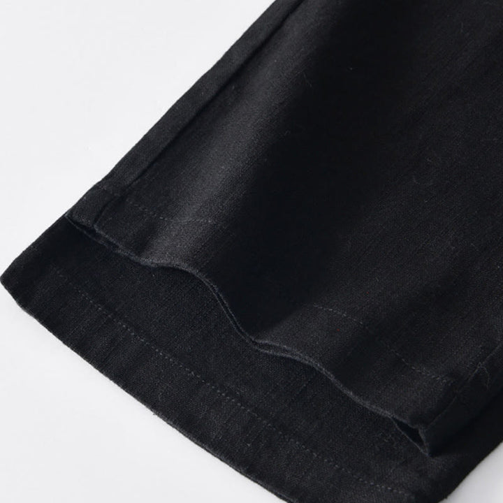 Buddha Stones Herbstfarbene, einfarbige Leinenhose für Herren mit Kordelzug und Reißverschluss, weitem Bein und Taschen - image 13