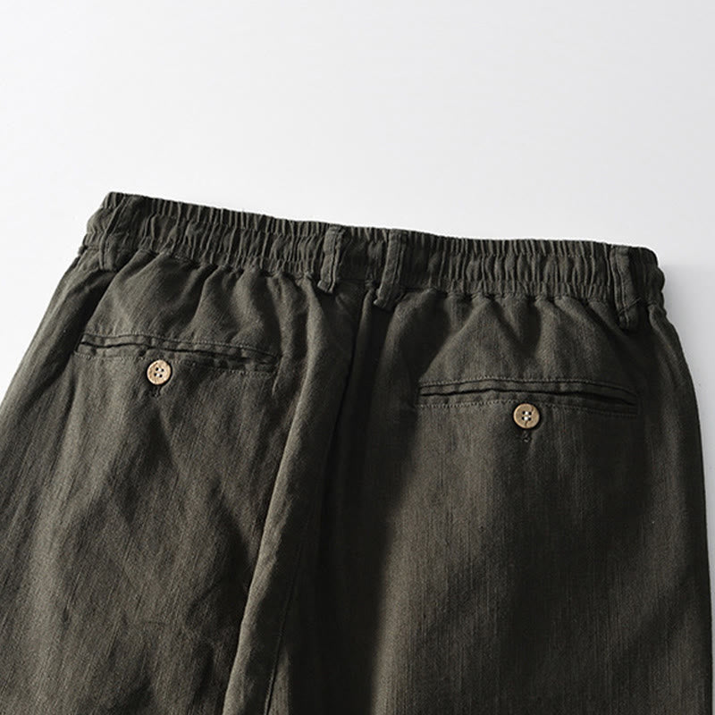 Buddha Stones Herbstfarbene, einfarbige Leinenhose für Herren mit Kordelzug und Reißverschluss, weitem Bein und Taschen - image 16