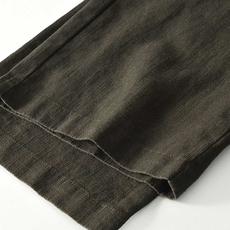 Buddha Stones Herbstfarbene, einfarbige Leinenhose für Herren mit Kordelzug und Reißverschluss, weitem Bein und Taschen - image 19