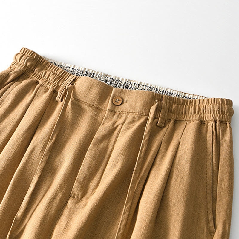 Buddha Stones Herbstfarbene, einfarbige Leinenhose für Herren mit Kordelzug und Reißverschluss, weitem Bein und Taschen - image 21