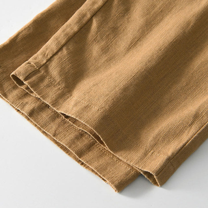 Buddha Stones Herbstfarbene, einfarbige Leinenhose für Herren mit Kordelzug und Reißverschluss, weitem Bein und Taschen - image 24