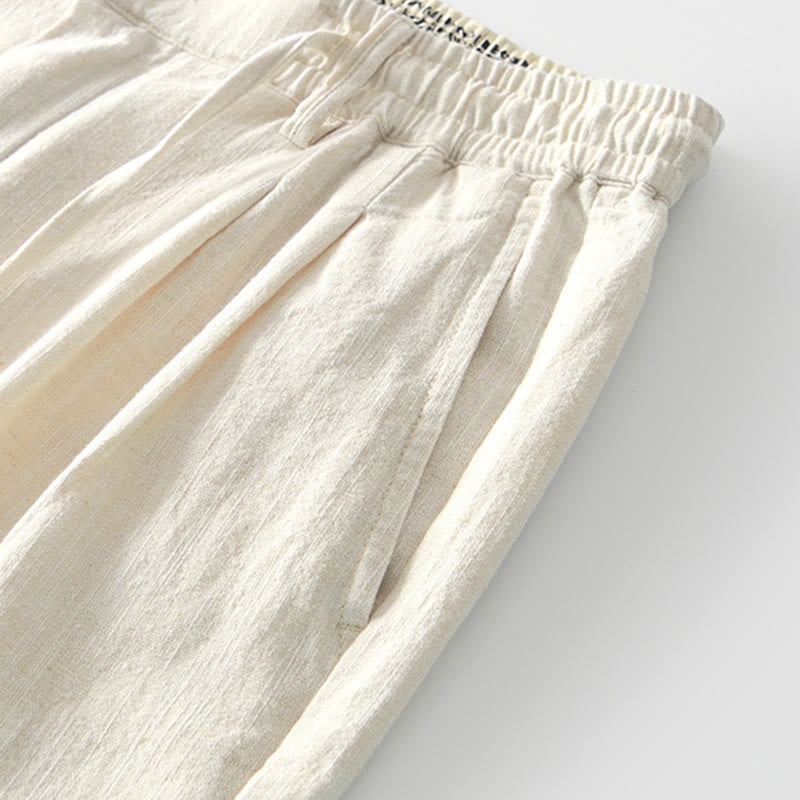 Buddha Stones Herbstfarbene, einfarbige Leinenhose für Herren mit Kordelzug und Reißverschluss, weitem Bein und Taschen - image 29