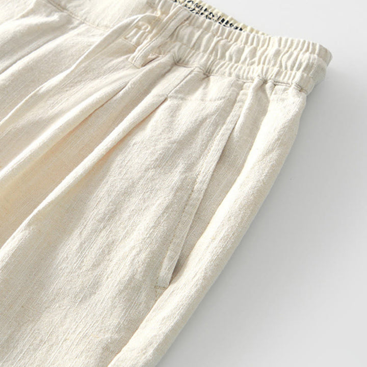 Buddha Stones Herbstfarbene, einfarbige Leinenhose für Herren mit Kordelzug und Reißverschluss, weitem Bein und Taschen - image 29